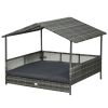 Rattan Outdoor Dog Bed with Canopy Soft Cushion Removable Cover Medium Large Dogs Gray