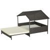 Extendable Wicker Outdoor Dog Bed with Waterproof Roof Soft Cushion Small Medium Dogs Cream White