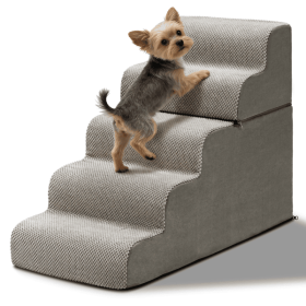 5-Step Dog Stairs Steps for High Bed, Pet Steps for Small Dogs and Cats, Non-Slip Removable Washable Cover Ramp for Indoor Outdoor Car SUV Couch Sofa