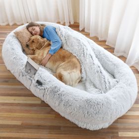 Human Dog Bed, Large Size Fits You and Pets, Washable Faux Fur Dog Bed for People Doze Off, Napping Orthopedic Dog Bed, Present Plump Pillow, Blanket