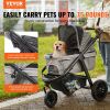 Pet Stroller, 3 PU Wheels Dog Stroller Rotate with Brakes, 75 lbs Weight Capacity, Puppy Stroller with Pet Pad, Storage Basket and External Cup Holder