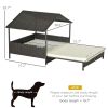 Extendable Wicker Outdoor Dog Bed with Waterproof Roof Soft Cushion Small Medium Dogs Cream White