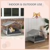 Wicker Dog House Outdoor with Canopy, Rattan Dog Bed with Water-resistant Cushion, Raised Dog Bed for Small, Medium Dogs up to 66 lbs