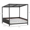 Wicker Dog House Raised Rattan Pet Sofa with Cushion for Indoor Outdoor Brown