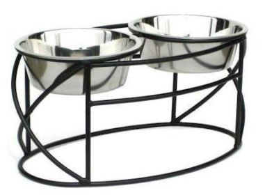Oval Cross Double Raised Feeder (Option: Large  White)