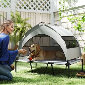 Elevated Dog Bed with Removable Canopy, Portable Outside Raised Pet Cot with Cooling Pad, Storage Bag, 42" x 30" x 37" (Color: Light Gray)